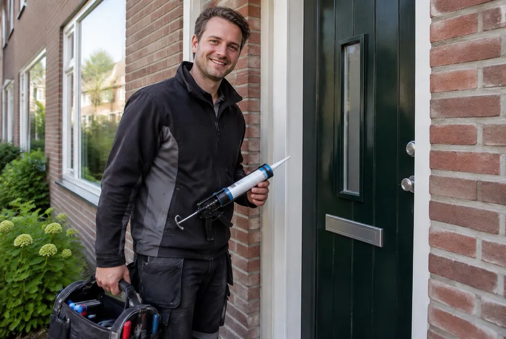 Vakman van Kitbedrijf Kamerik bij de voordeur van een woning